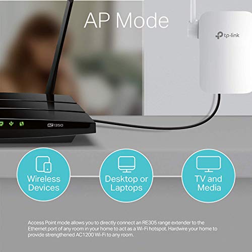 TP-Link WiFi Range Extender RE305 - AC1200 Dual Band WiFi Extender, Repeater, Internet Booster, WiFi Signal Booster, Access Point, Easy Set-Up, External Antennas, Wall Plug Design, black
