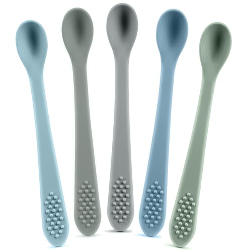 Image of Silicone Baby Spoons First Stage - Self Feeding Utensils for Infants - Soft & Gentle on Gums - BPA Free Set (Pastel6)