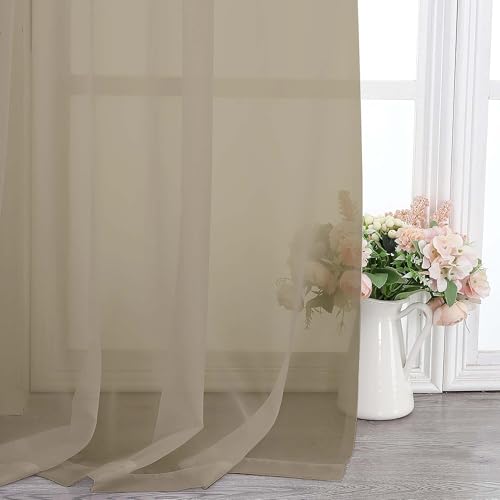 Image of Chyhomenyc Taupe Sheer Curtains 108 Inches Long - Light Filtering Voile Extra Long Panel Drapes for Floor to Ceiling Window, Elegant Soft Living Room Curtains, Each 42Wx108L Inch, 9FT, 2 Panels