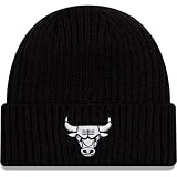New Era Unisex-Adult NBA Core Classic Black White Primary Logo Basketball Cuffed Beanie Cold Weather Knit Hat (Chicago Bulls - Black/White)