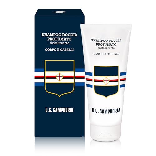 Helan Sampdoria - Shampoing et gel douche 2 en 1 pour hommes et femmes, enrichi en vitamine C antioxydante, gel douche doux pour le corps et les cheveux, 97% d'origine naturelle, cadeau et gadget sur