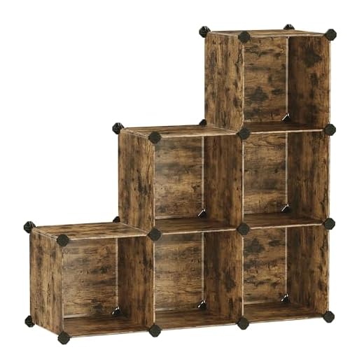SONGMICS 6 Cube Storage Organizer, DIY Closet Shelf, Plastic Clothes Organizer, Modular Bookcase, High Load Capacity, with Rubber Mallet, Rustic Brown ULPC111A01