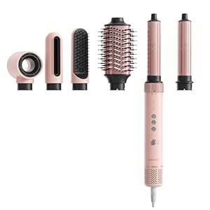 6-in-1 Hairstyler, Airstyler, Lockenstab, Ionen Föhn Locken oder Glätten, Föhnbürste Warmluftbürste Rundbürstenföhn Lockenföhn Haartrockner Haarstyling Geräte für Muttertagsgeschenk- Rosa