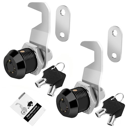 Cylinnda Black Toolbox Lock with Keys, Cabinet Locks Keyed Alike, Hook Cam, Tubular Cam Lock, Tool Box Lock with Manual, Zinc Alloy (5/8 Inch 2 Pack-Black)