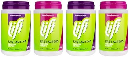 Lift Fast-Acting Glucose Chewable Energy Tablets, Mixed Raspberry and Blueberry, 4 Pack of 50-Tablet Tubs