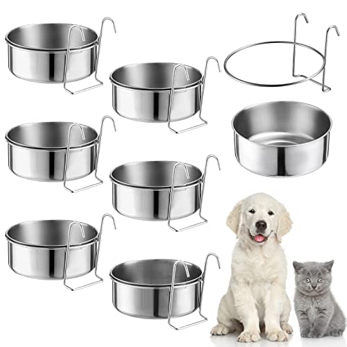mumufy 6 Pieces Stainless Steel Hanging Water Bowls with Holder Detached Anti Spill Pet Metal Bowl Cage Kennel Crate Food Bowl(16 x 6 cm) by Mumufy - Used condition - US$23.45