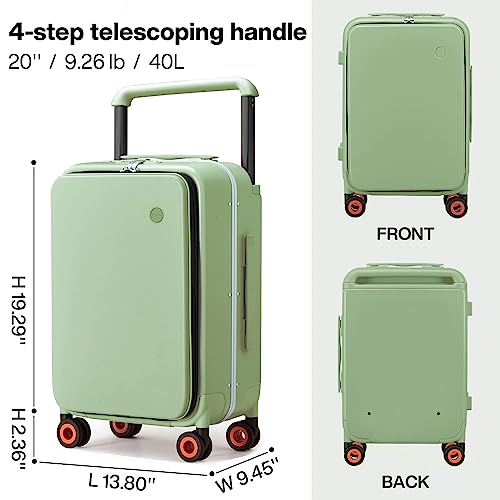 Mixi Carry On Luggage, 20'' Suitcase With Front Laptop Pocket, Wide Handle Travel Rolling Luggage Aluminum Frame Pc Hardside With Spinner Wheels & Tsa Lock And Cover - Avocado Green #TOP5