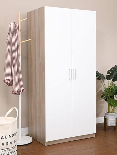 Image of Engineered Wood 2 Door Wardrobe with Locker and Drawer for Bedroom with Multiple Shelves