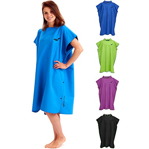 Fit-Flip Poncho de Surf, Albornoz de Nadar, Toalla con Capucha de Microfibra, Cambio de Toga para Deportes acuáticos y Surf Color: Azul | Tamaño: L