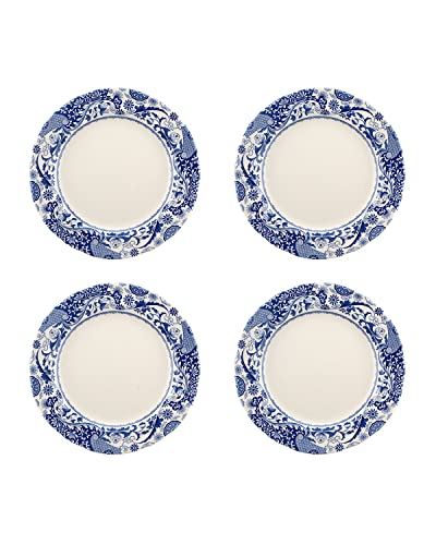 Spode Blue Italian Brocato Collection | Dinner Plates | Set Of 4 | 10.5-Inches | Round Salad And Appetizer Plate | Blue And White | Dishwasher Safe | Made In England #TOP21