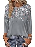 OFEEFAN Womens Tops Spring Tops For Women Summer Outfits Fall Clothes Deals 3/4 Sleeve Top Fashion Clothing Basic Shirts Womens Blouses Loose Grey L