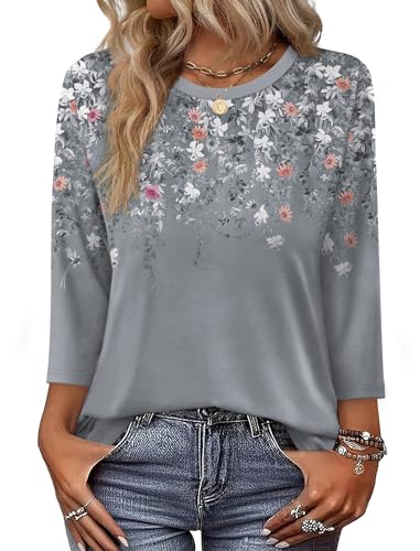 OFEEFAN 3/4 Length Sleeve Womens Tops Vacation Outfits Tshirts Shirts...