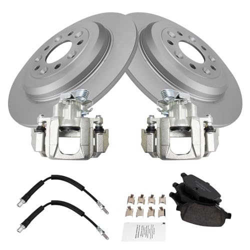 Image of TRQ Rear Brake Pad and Rotor Set Ceramic G Coated Rotors Calipers Compatible with 2009 Ford Flex 2010-2012 Taurus 2009-2012 Lincoln MKS