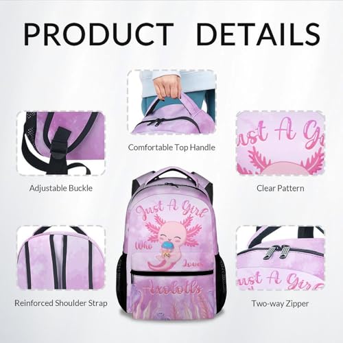 COZYAURA Kids School Backpack - 17 Inch Cute Axolotl Bookbag for Girls - Durable Pink School Bag for Elementary & Travel4