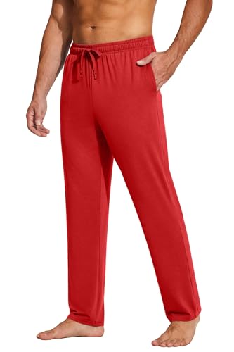 COOFANDY Men's Yoga Sweatpants Open Bottom Soft Lounge Pants Casual Drawstring Jogger Sweat Pant with Pockets Red