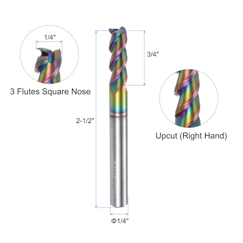 QUARKZMAN Hartmetall-Vierkantfräser, 1/4 Zoll Durchmesser, diamantähnlicher Kohlenstoff beschichtet, 4-schneidiger Fräser, für Aluminium, Kupfer und Nichteisenmetalle