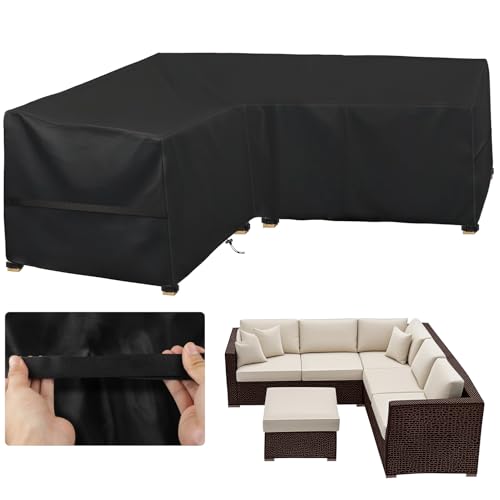 LUSCHEER Garden V-Shape Furniture Cover Waterproof 210D Heavy Duty Oxford Fabric Outdoor Rattan Corner Sofa Cover with Waterproof Tape 215x215x87cm