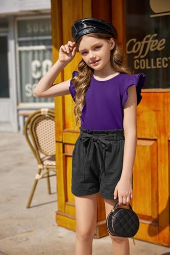 Image of Arshiner Girls Shirts Ruffle Short Sleeve Summer Cute Casual Crewneck Tops Blouse Tee