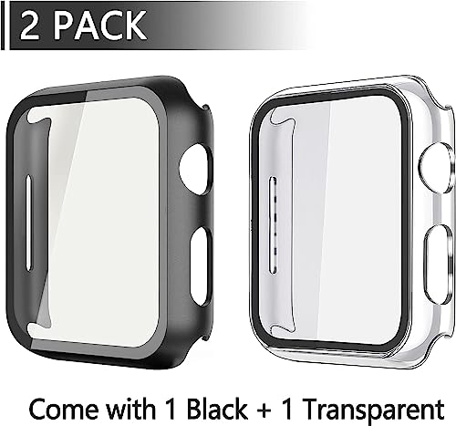Image of Misxi Screen Protector Case for 40mm Apple Watch SE3 /SE2 /SE /Series 6 /5 /4 | 2-Pack Cover with Tempered Glass for SE3 /SE2 /SE /Series6 /5 /4, Scratch Resistant Sensitive Touch, 1 Black + 1 Transparent