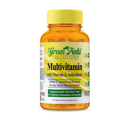 Greenfield Nutritions Halal Multivitamins for Women and Men - 60 Gelatin Free Multivitamin Tablets with 27+ Vitamin Minerals A B12 C D3 Iron and Zinc - Supports Immunity Bone and Overall Health