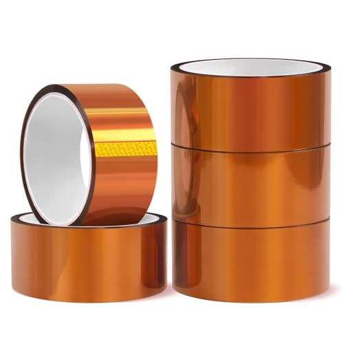 Image of QILIMA Polyimide Tape High Temperature Resistant, Heat Transfer & Sublimation Tape for Heat Press, Thermal Insulation, Industrial Sealing, 5 Pack 2inch x 33m(108ft)
