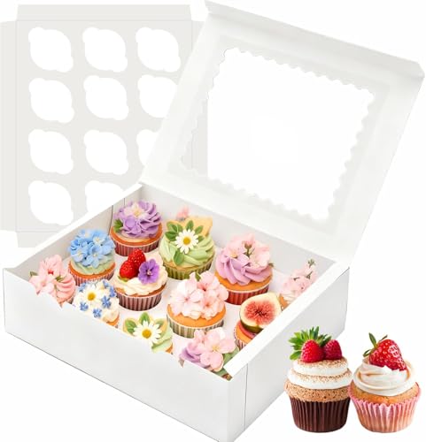 Sivaopa 12 Löcher Cupcake Boxen, Weiße muffin transportbox, Cupcake Transportbox mit transparentem Sichtfenster, Bäckerei-Boxen für Cupcake-Träger, Cupcake-Behälter(6 Stück)