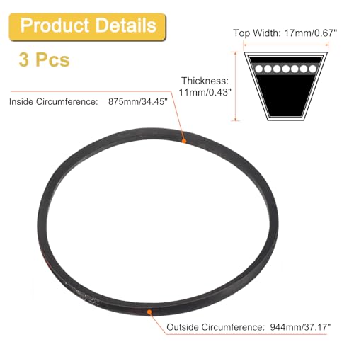 Image of uxcell 3 Pack B34 1 /2 Classic Wrapped V-Belt, 37 inch Outside Circumference, Black, Industrial Rubber V-Belt for Pumps, Fans, Compressors, Agricultural Equipment