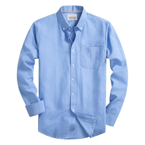 Mens Oxford Shirts Long Sleeve Slim Fit Lightweight Casual Button Down Shirts with Pocket