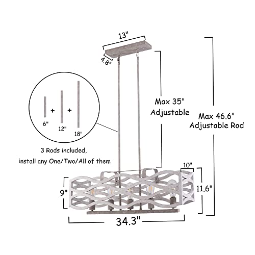 Chords Attic Kitchen Light Fixtures, 5-Light Rectangular Stereoscopic Frame Dining Room Light Fixture, Farmhouse Chandelier Pendant Lighting For Kitchen Island - Distressed White #TOP4
