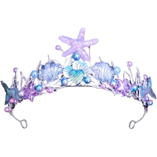 De Sirena para Niñas, Tiara De, De Halloween, Disfraz De Estilo Océano, Accesorios para Cabello De Estrella De Mar para Mujeres Y Niñas, Tiaras De Fiesta De Cumpleaños