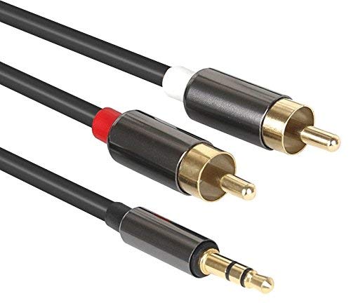 RocketBus Headphone Jack Plug 3.5mm Aux in to 2 Red White RCA Stereo Audio Y Cord Cable