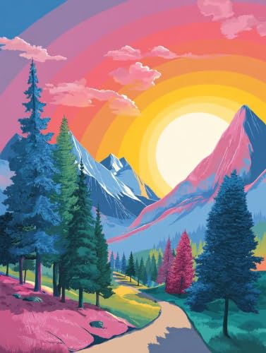Pintura acrilica de atardecer para pintar por números adultos: gran lienzo de paisaje sin marco
