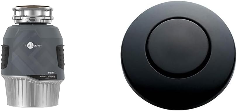 InSinkErator EVOLUTION 1HP 1 HP, Advanced Series Continuous Feed Food Waste Garbage Disposal, Gray & STC-MTBLK Push SinkTop Switch Button, Matte Black