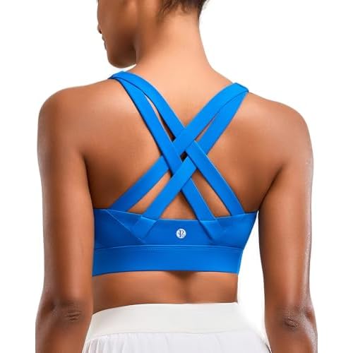 RUNNING GIRL Sports Bra for Women High Support,Molded Cup Strappy Running High Impact Sports Bras for Women Blue Small