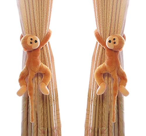 Lot de 2 Embrasse à Rideaux Mignon pour Chambre d'enfant Crochets de Rideau Singe Peluche Boucle à Rideaux Décoration de Fenêtre Accessoires Rideaux...