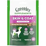 Greenies Sensitive Care Skin and Coat Supplement for Dogs with Fish Oil for Dogs Chicken-Free Formula Dog Supplement, Peanut Butter Flavor, 40-Count Soft Chews