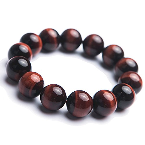 Bracelet œil de tigre rouge naturel 16mm perles rondes cristal bijou lithothérapie