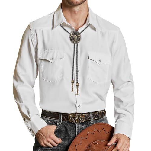Image of Joxevyia Bolo Tie for Men Vintage Cow Skull Leather Rope Western Cowboy Necktie Vintage Bola Tie Gift for Him