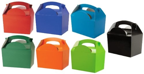 35 Childrens/Kids Plain Coloured Carry Food Meal Birthday Party Box Loot Bag Boxes - Size: 152mm x 100mm x 102mm (Mixed Boys Colours)