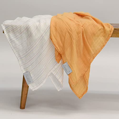 Brilliant Bambino - Baby Swaddle Blanket - 2 Pack | Retro Stripes + Boho Yellow Golden Set | Muslin Bamboo Cotton Blend | Newborn Essentials | Boys & Girls | Hospital Receiving Blanket | Vintage Baby #TOP1
