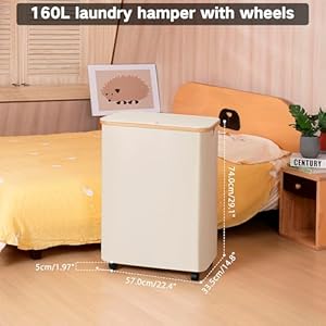 Lagre laundry hamper with wheels laundry basket with lid 160l clothes hamper for laundry with 3 liner bags for laundry room bedroom dormitory organizationbeige  urban country home decor
