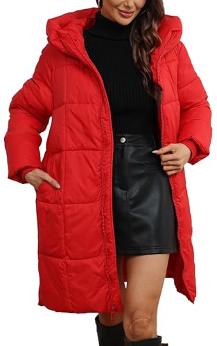 AIEOE Plumifero Largo Mujer Invierno Plumifero Ultraligero Mujer Talla Grande Abrigos de Invierno para Mujer Elegantes Rojo 3XL