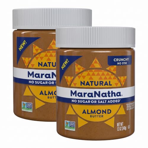 MaraNatha No Stir No Sugar or Salt Added Crunchy Almond Butter, 12oz (Pack of 2)