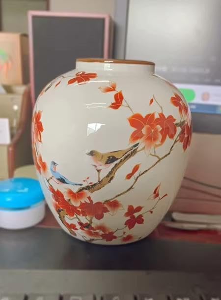 陶器の花瓶 花と鳥のデザイン 中型 北欧デザインの花瓶 一輪挿し