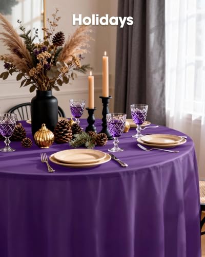 Image of Pureegg Plastic Table Cloth Disposable 10 Pack, 84'' Round Table Cloths, Halloween Party Decorations, Summerween Decor, Halloween Tablecloths, Round, Plastic Cover, Leakproof & Sturdy, Purple