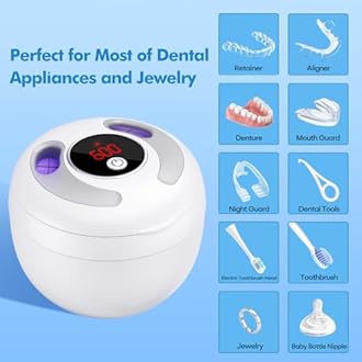 Upgraded Ultrasonic Retainer Cleaner Machine, 45kHz Ultrasonic Dentures Cleaner for Night Guards, Braces, Aligner, Toothbrush, Jewelry and More, 200ML Capacity, White