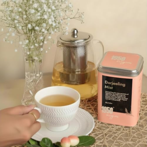 Image of 1950 Origins Darjeeling Mist Long Leaf Tea 80g Tin Caddy | Premium Black Tea Leaves | Darjeeling First Flush Loose Leaf | 100% Pure Fresh,smooth & Aromatic | Whole Leaves Chaipatti |