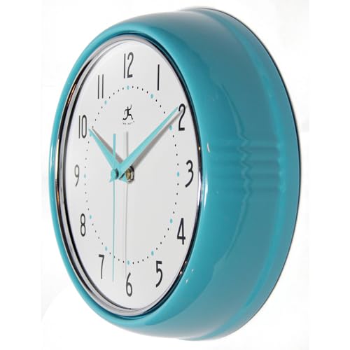 Infinity Instruments 10940 Ltd. Retro 9 Inch Silent Sweep Non-Ticking Mid Century Modern Kitchen Diner Wall Clock Quartz Movement Retro Wall Clock Decorative (Turquoise)… thumb #2