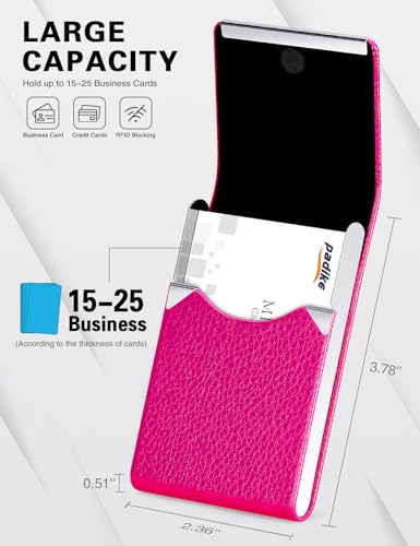 Image of Padike PU Leather Business Card Holder for Women Professional Business Name Card Holder Stainless Steel Business Card Case with Magnetic Shut (Rose red)