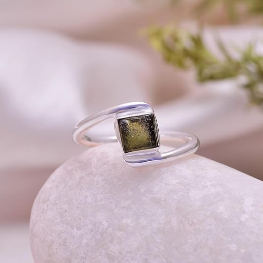 Czech Republic 100% Natural Moldavite Ring For Women Solid 925 Sterling Silver Minimalist Moldavite Birthstone Ring For Her Christmas Valentine Promise Gift For Her3